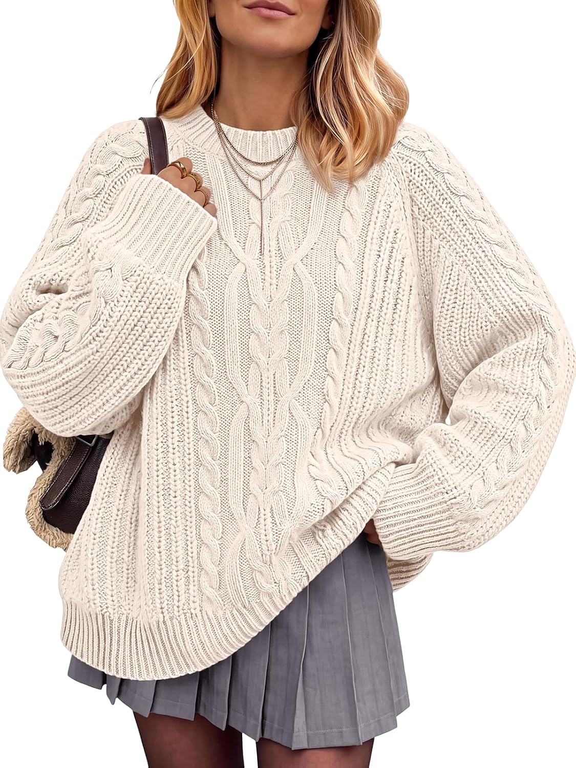 Women's Oversized Cable Knit Crewneck Fall Pullover Sweaters