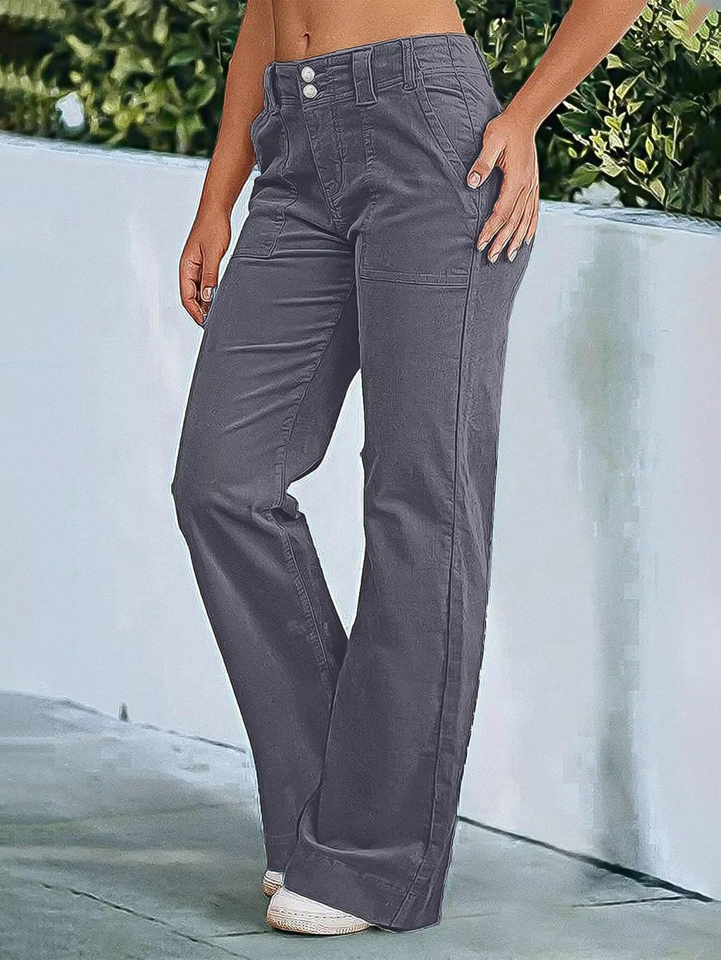 Women's Wide Leg Pants for Women Mid Waist Dress Flare Straight Leg Corduroy Pants Work 31" Inseam Trouser