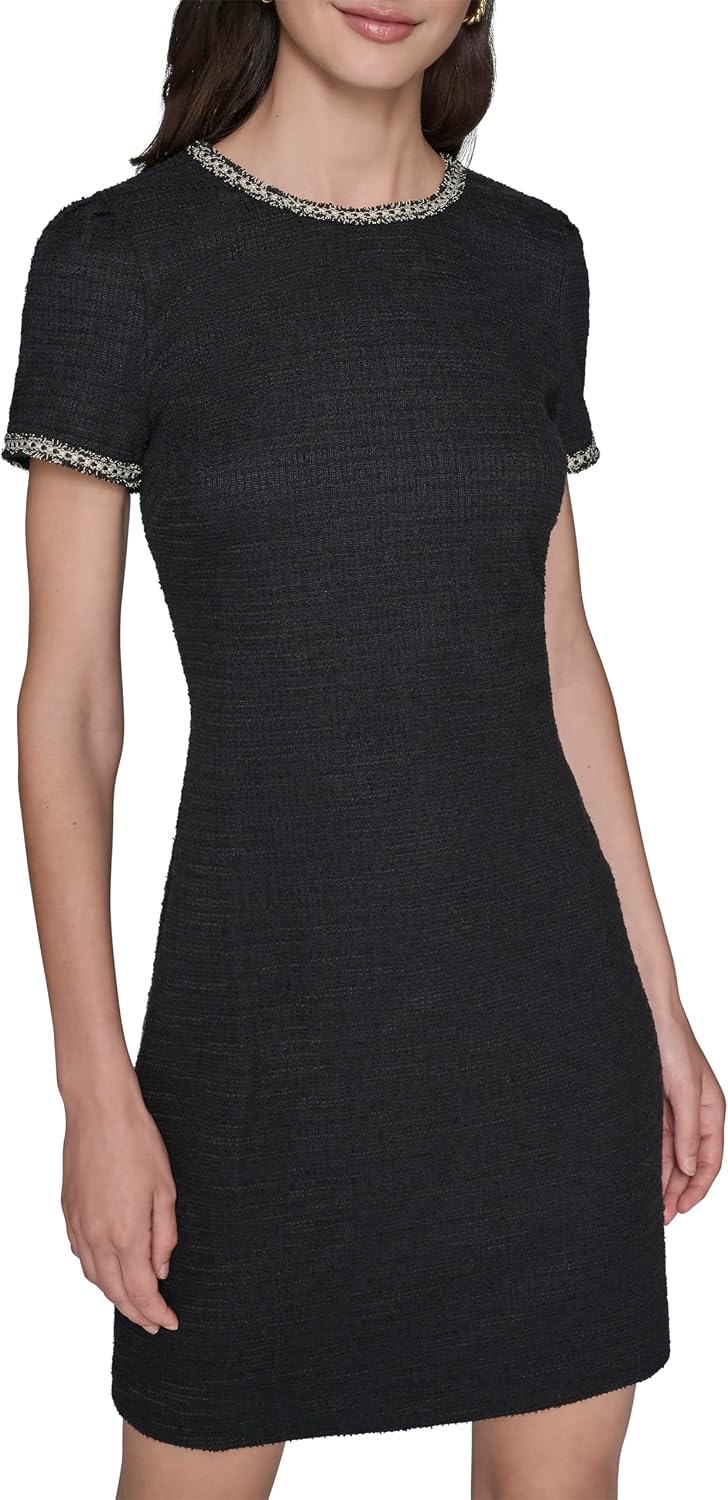 Women's Short Sleeve Knit Tweed A-line Dress