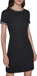 Women's Short Sleeve Knit Tweed A-line Dress