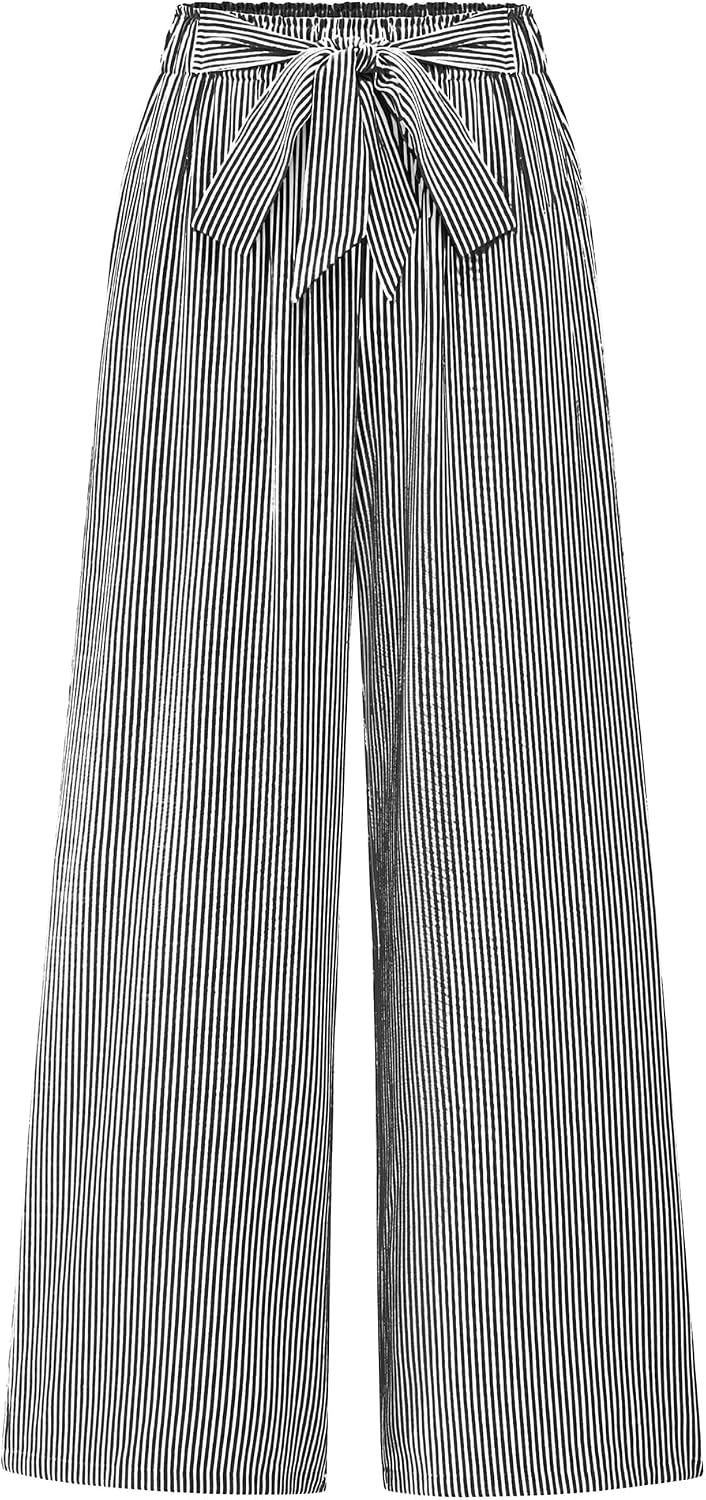 Pants for Women 2026 Spring Clothes Striped High Waist Tie Knot Dressy Casual Wide Leg Palazzo Work Trousers Pants