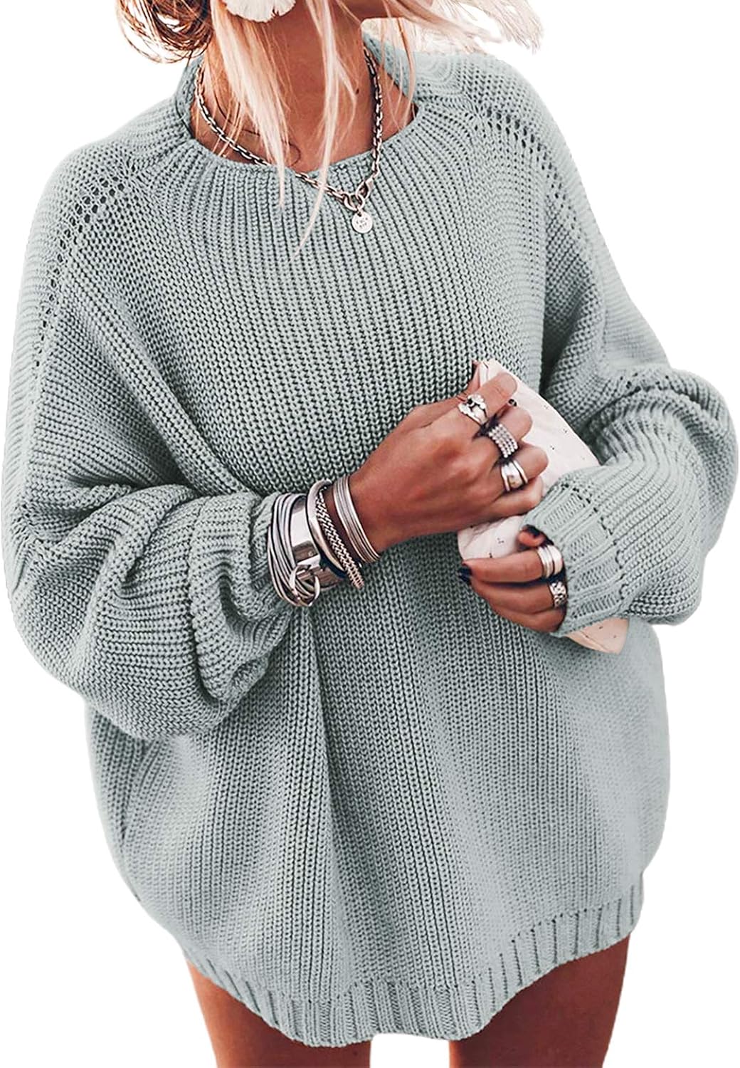 Women's Oversized Sweaters Batwing Sleeve Mock Neck Jumper Tops Chunky Knit Pullover Sweater