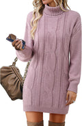 Womens Long Sleeve Turtleneck Sweater Dresses Ribbed Knit Stretchy Midi Casual Dress