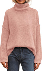Womens Turtleneck Long Sleeve Sweater  Fall Trendy Loose Fit Knit Tops Oversized Pullover Sweaters