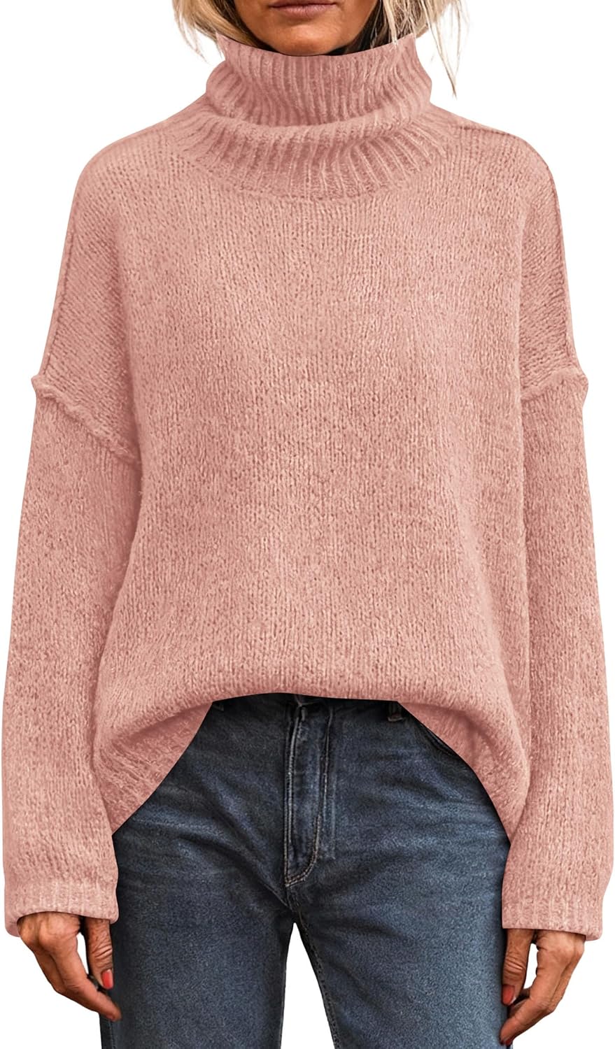 Womens Turtleneck Long Sleeve Sweater  Fall Trendy Loose Fit Knit Tops Oversized Pullover Sweaters