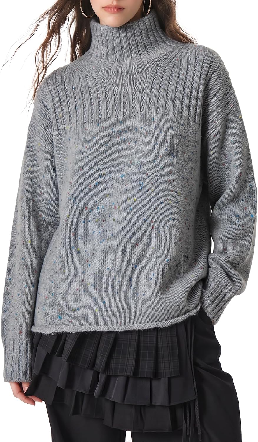 Womens Turtleneck Sweater Oversized Chunky Knitted Pullover