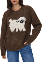 Oversized Sweaters for Women Wool Blend Cute Sheep Pattern Pullover
