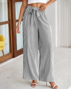 Pants for Women 2026 Spring Clothes Striped High Waist Tie Knot Dressy Casual Wide Leg Palazzo Work Trousers Pants