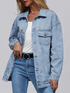 Women's Oversized Jeans Jacket, Classic Button Down Denim Jacket with Chest Pockets, Loose Fit Boyfriend Style Coat
