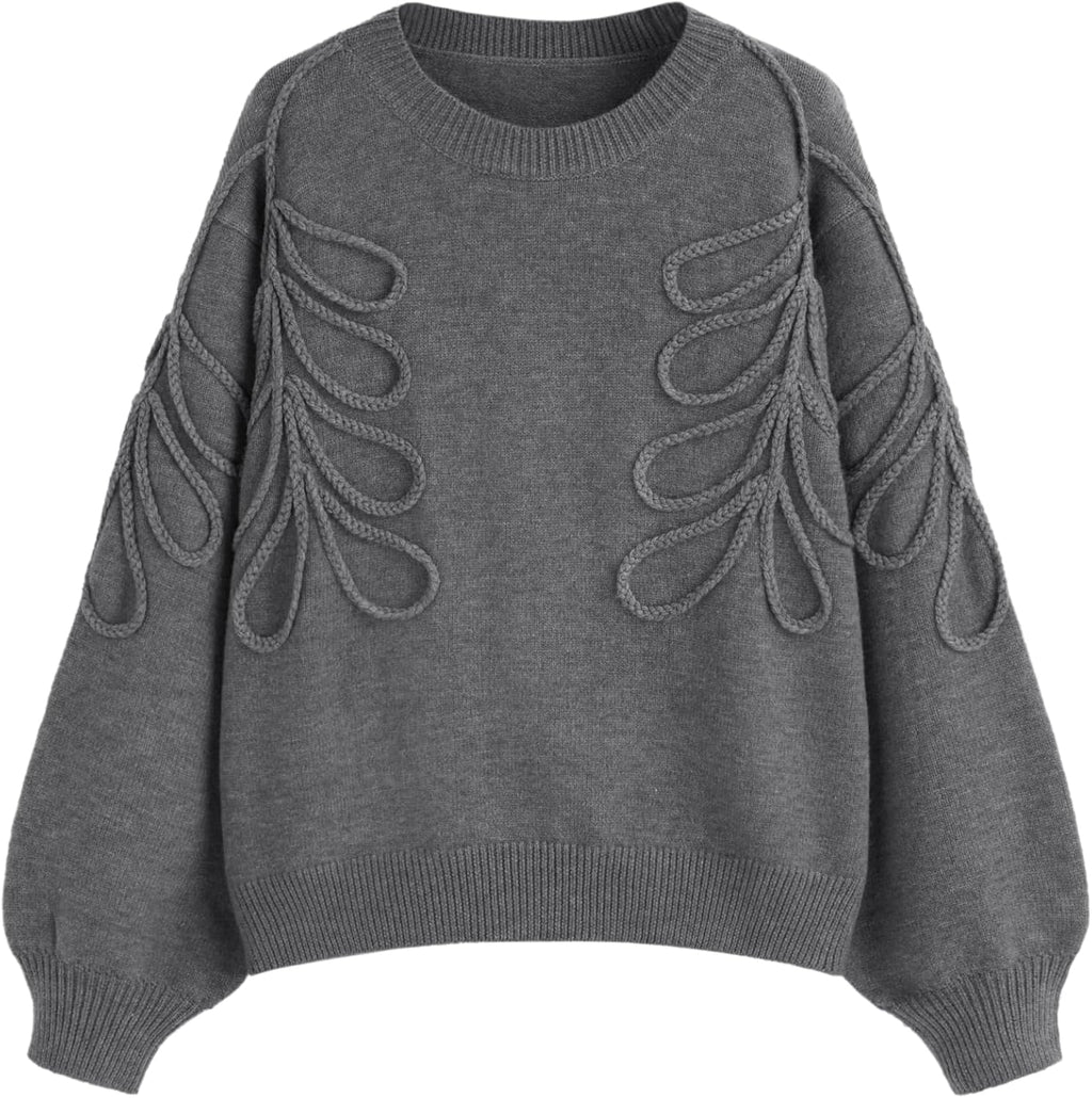 Womens Oversized Sweaters Cute Heart Print Lantern Sleeve Sweater