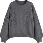 Womens Oversized Sweaters Cute Heart Print Lantern Sleeve Sweater