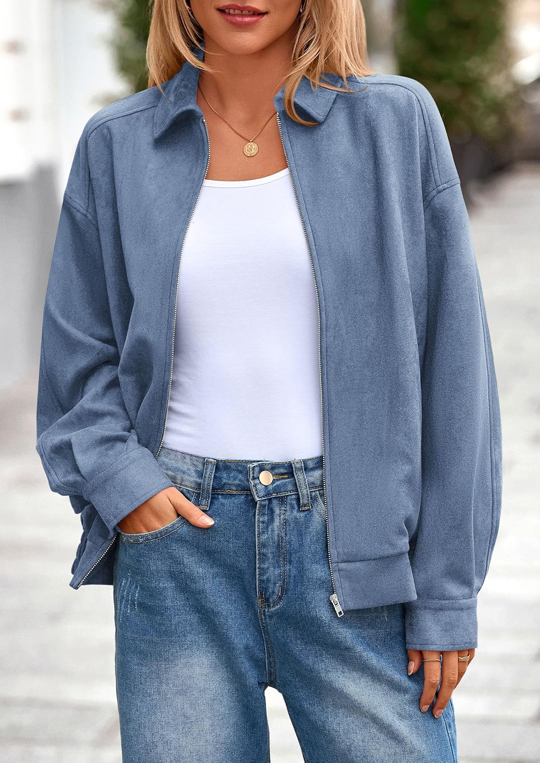 Faux Suede Bomber Jacket Women Fall Fashion 2026 Casual Zip Up Oversized Trendy Winter Clothing Outerwear Coats