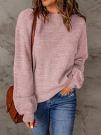 Women's Oversized Sweaters  Fall Trendy Long Sleeve Crew Neck Pullover Sweater Loose Heathered Knit Tops